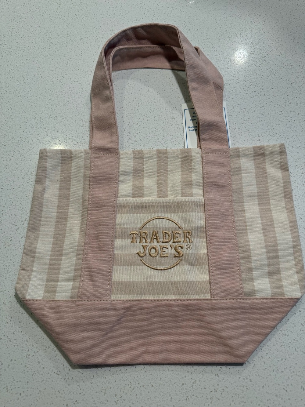 Traders joes striped tote bag light pink pastel